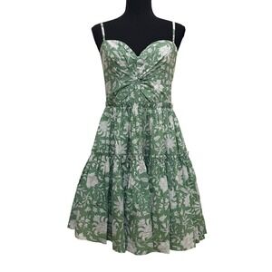 EDDY Kelsey Twist Front Fit & Flare Mini Dress Small Green White Floral Boho